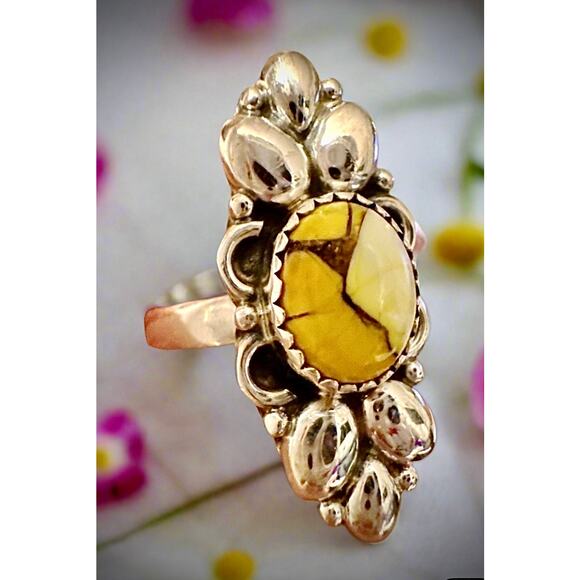 Honey Dahlia Oval Sterling Silver Ring 1.30” Long Size 9 - Picture 3 of 7